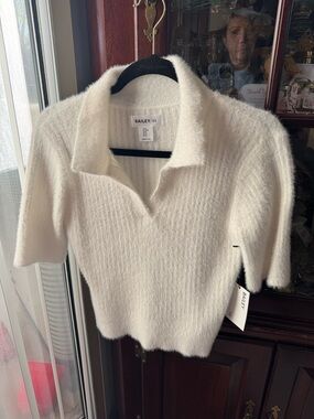 Bailey 44 Cream Fuzzy Polo top